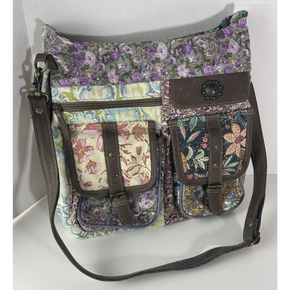 Myra Le Fleur Bel Shoulder Bag Floral Canvas & Leather Purse Mixed Print - Picture 11 of 12